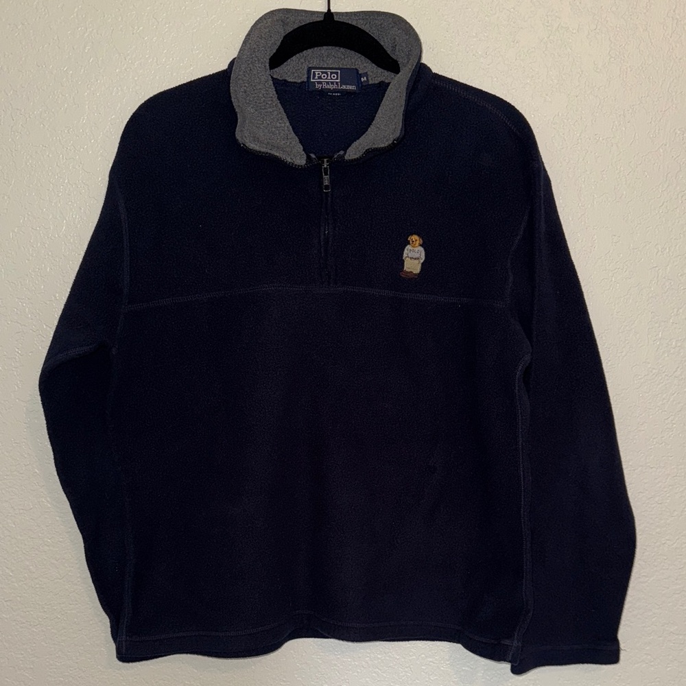 Polo Ralph Lauren Dark Blue Zip-Up Sweater with Light Gray Collar